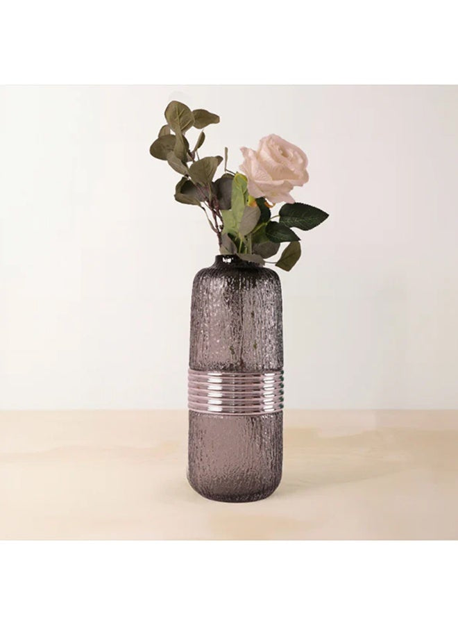 Textured Smoky Glass Vase with Silver Band