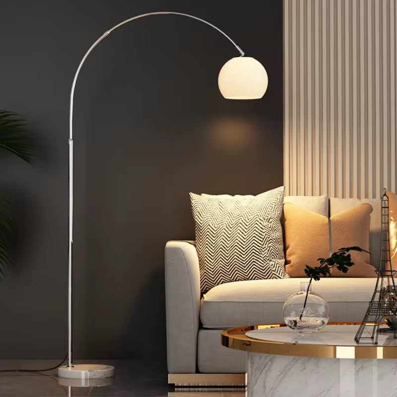 Modern Arc Floor Lamp with White Dome Shade
