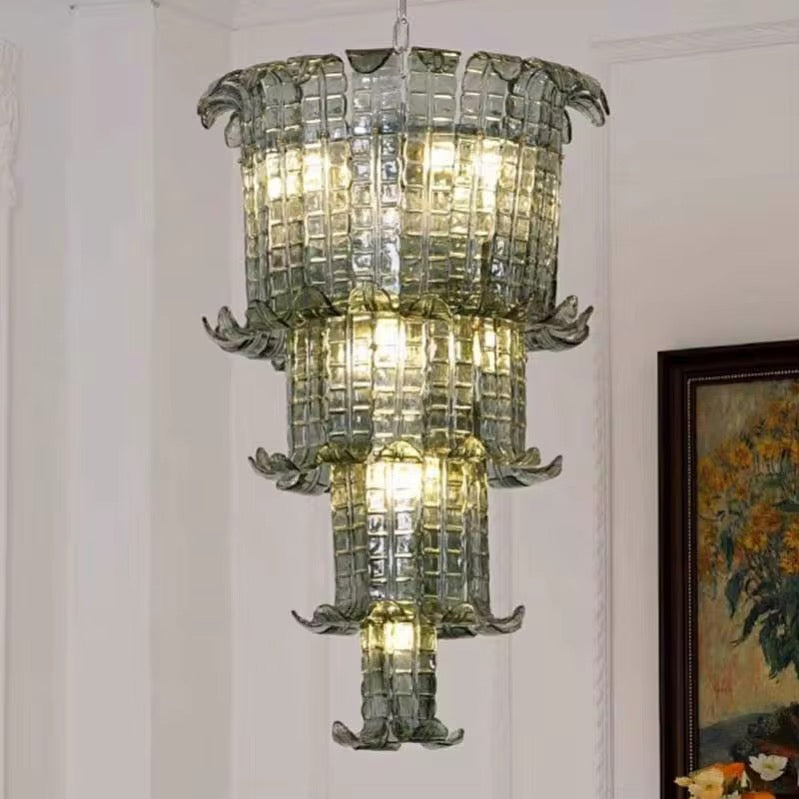 Modern Glass Chandelier with Multi-Layer Design