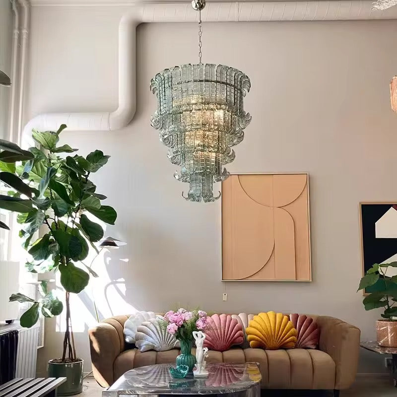 Modern Glass Chandelier with Multi-Layer Design