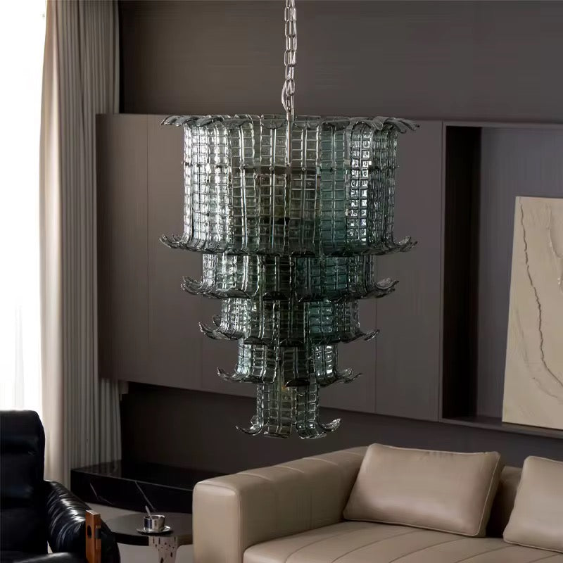 Modern Glass Chandelier with Multi-Layer Design