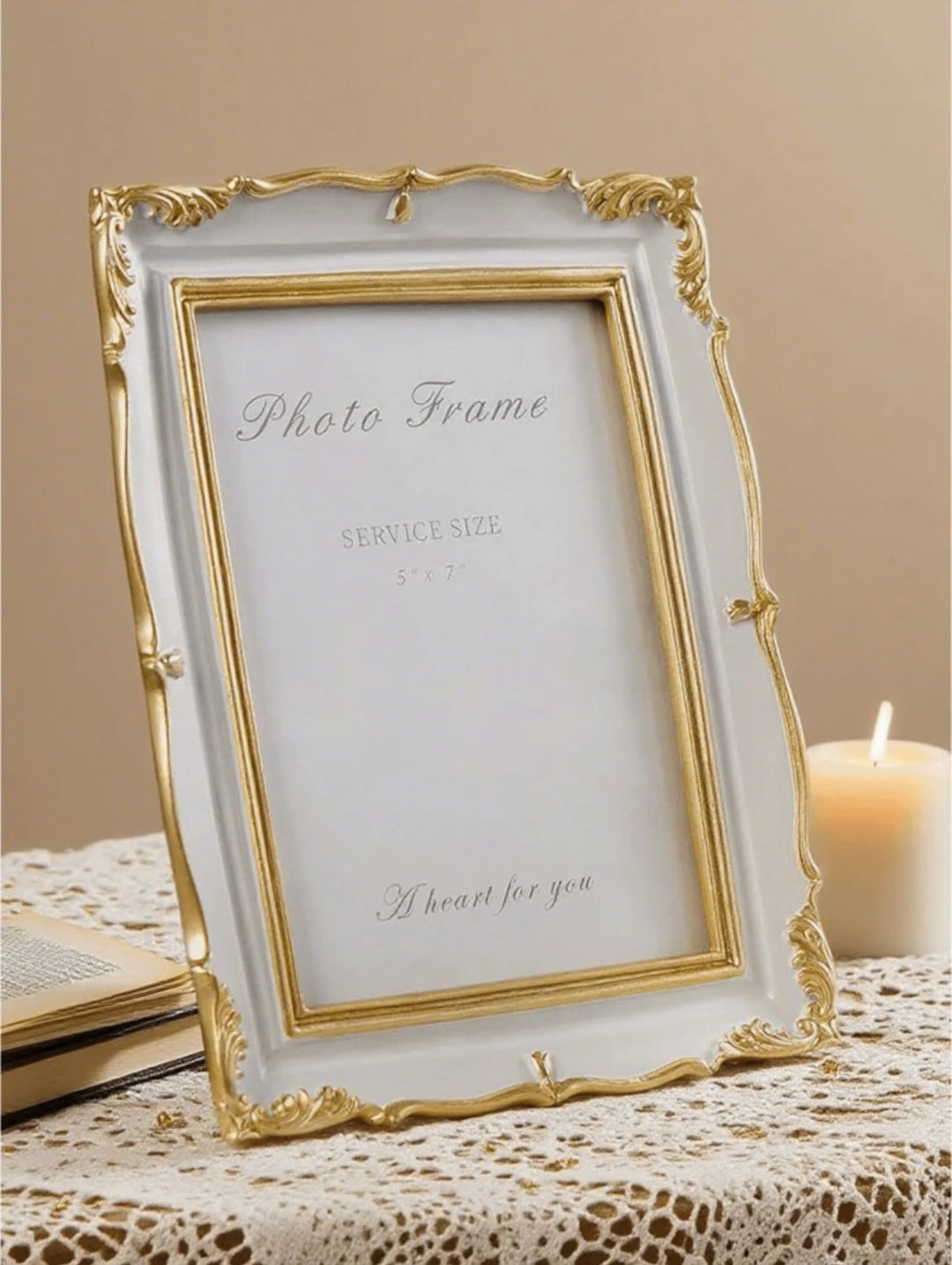 White & Gold Ornate 5x7 Photo Frame