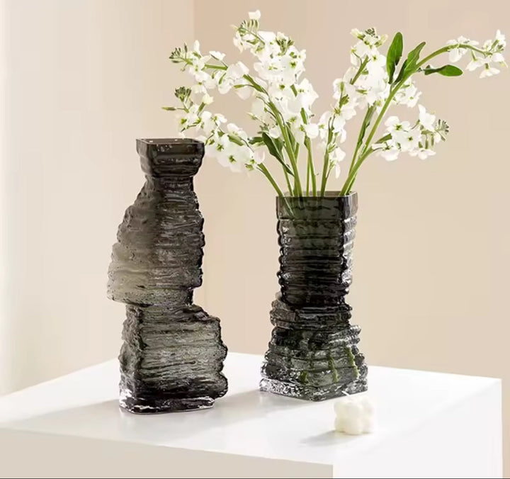 Textured Black Glass Vase Set of 2