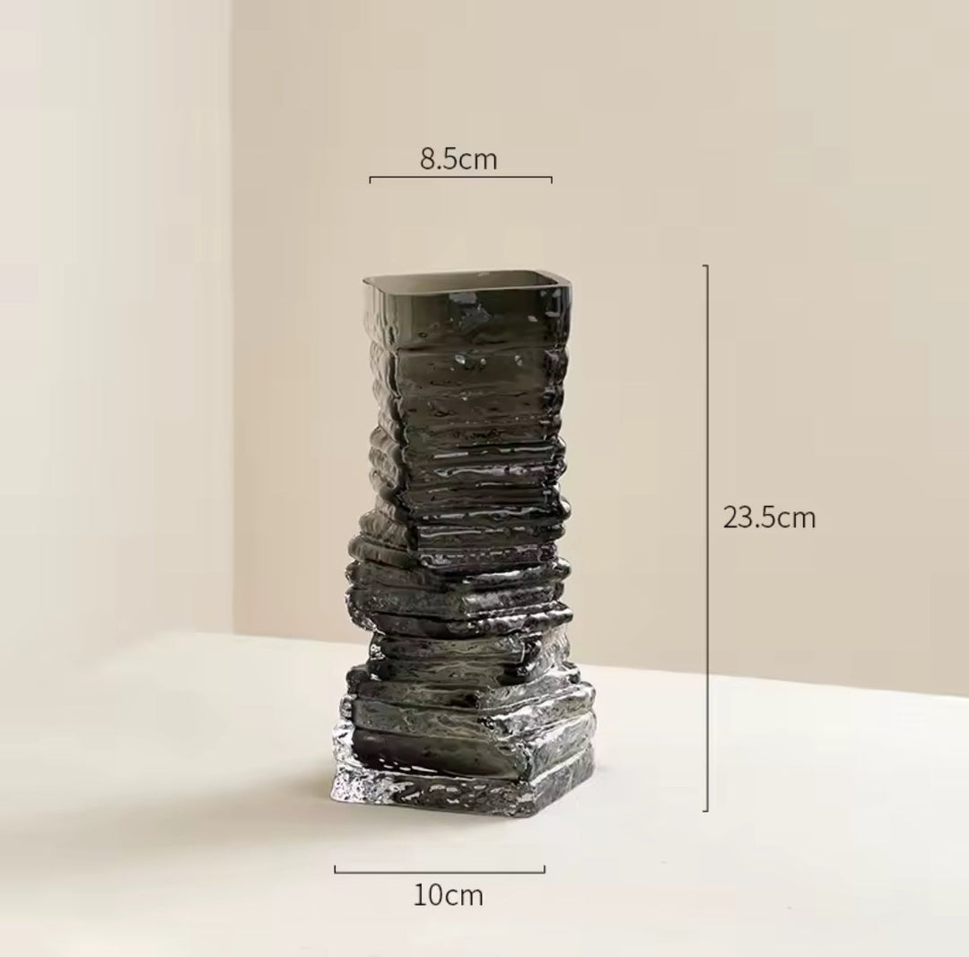 Textured Black Glass Vase Set of 2