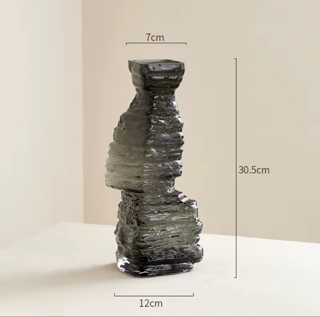 Textured Black Glass Vase Set of 2