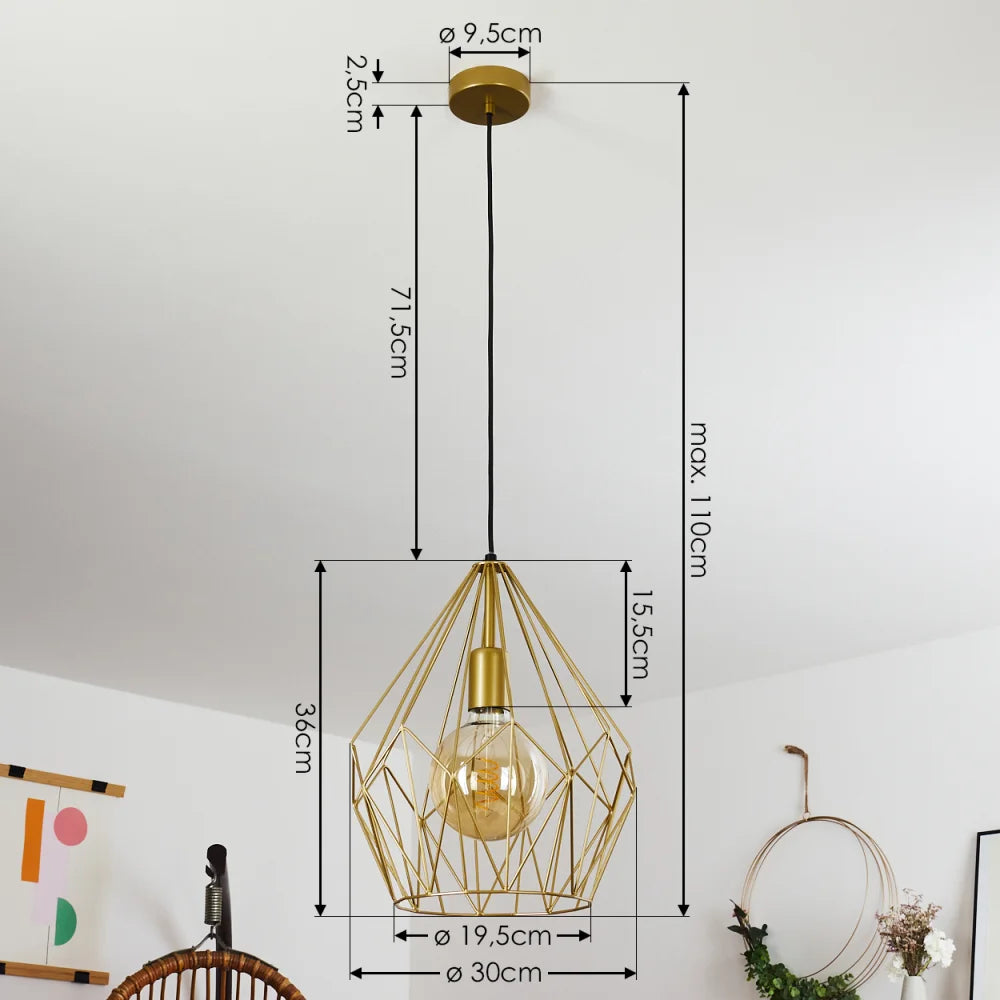 Modern Pendant Light with Geometric Gold Wireframe