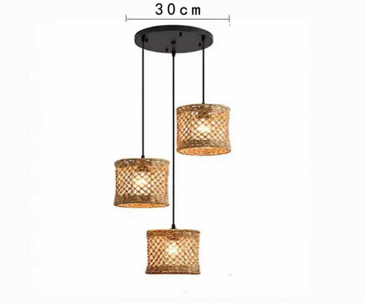Rustic Woven Rattan Pendant Light Trio