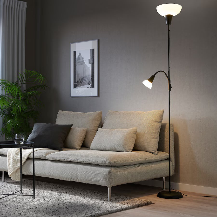 Modern Dual-Head Black Floor Lamp with Reading Light