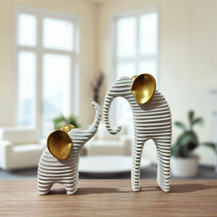 Black & Gold Modern Elephant Figurine Set