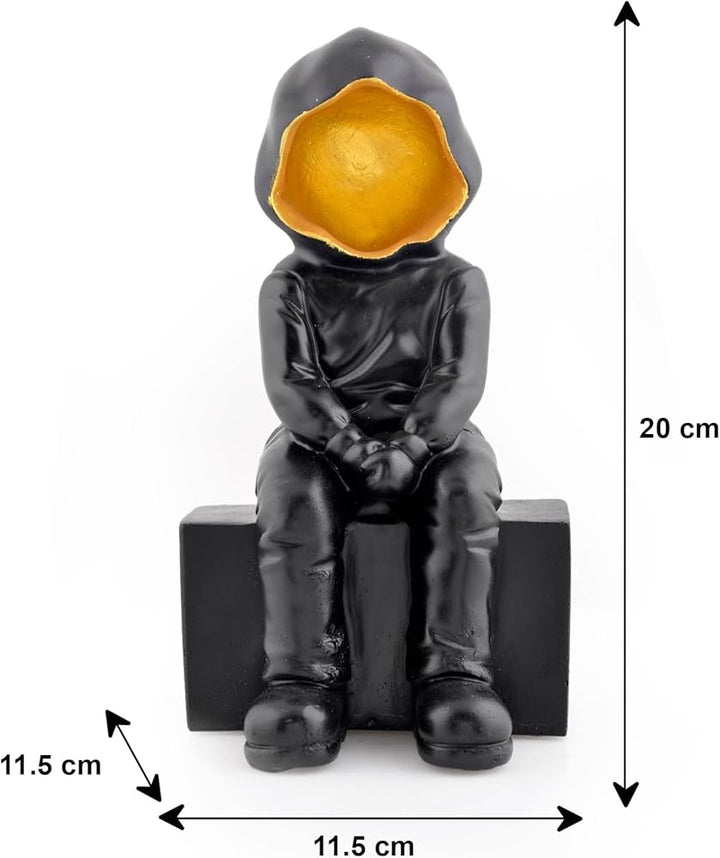 Black Hooded Faceless Sitting Sculpture