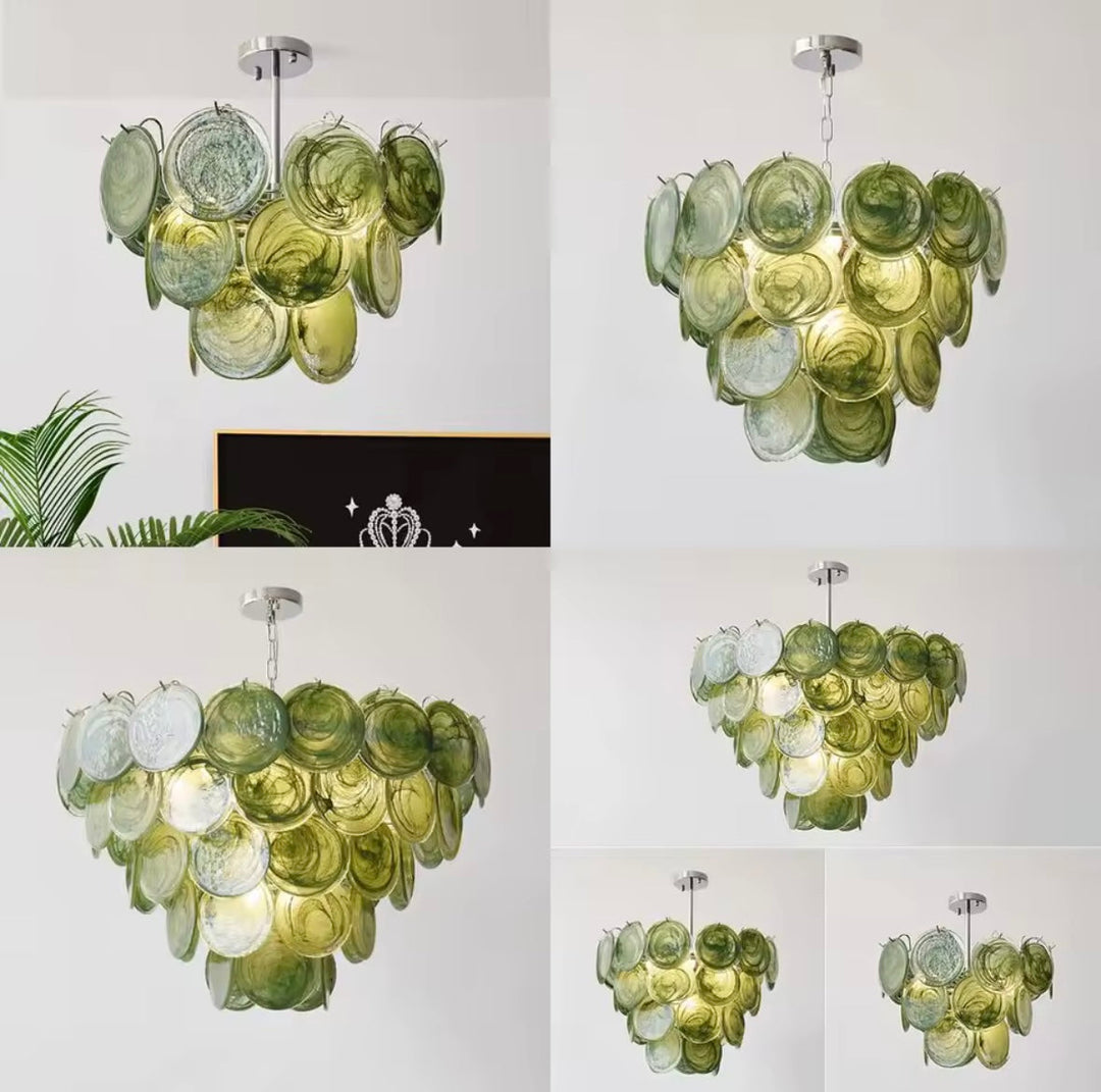 Green Glass Disc Chandelier