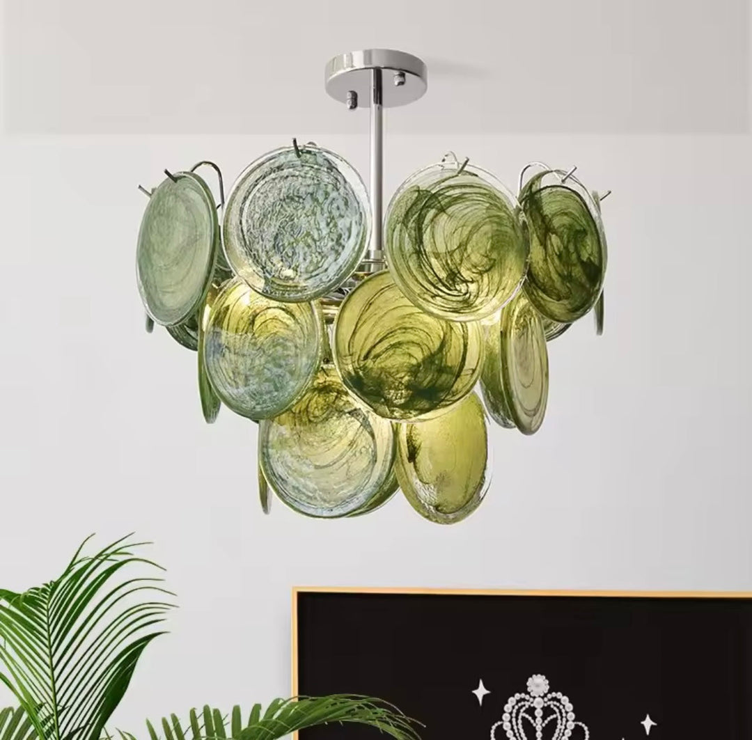 Green Glass Disc Chandelier