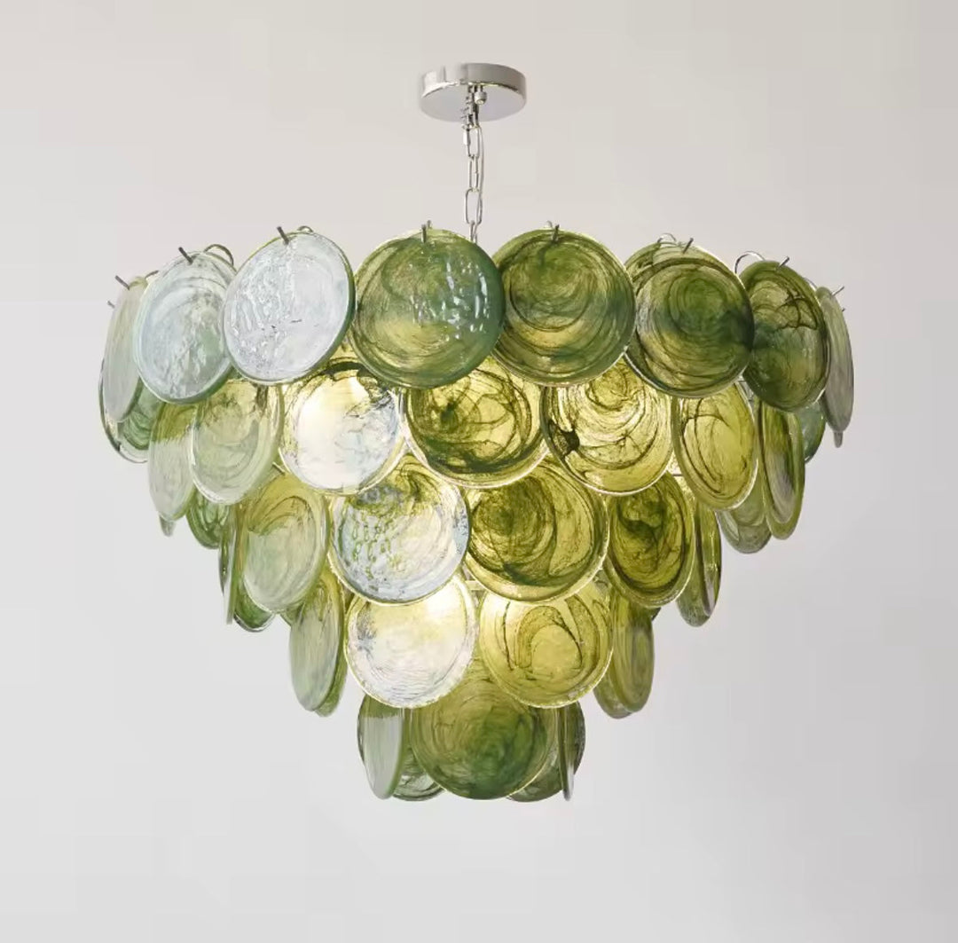 Green Glass Disc Chandelier