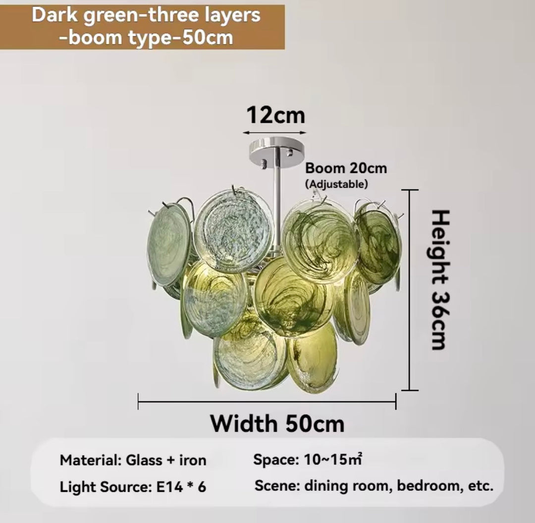 Green Glass Disc Chandelier