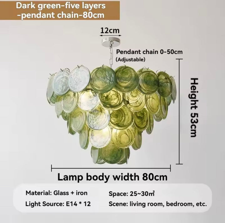 Green Glass Disc Chandelier