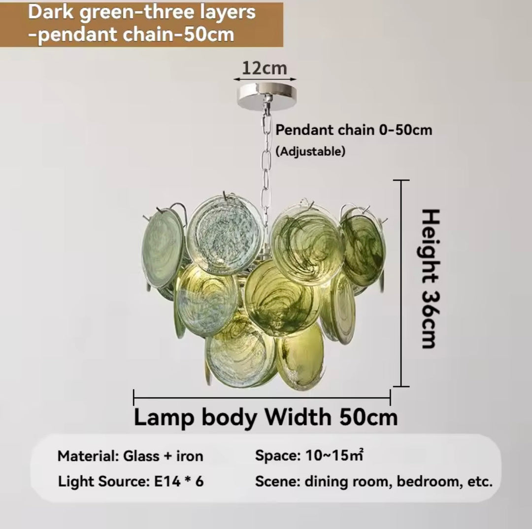 Green Glass Disc Chandelier