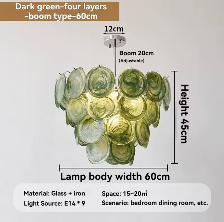 Green Glass Disc Chandelier