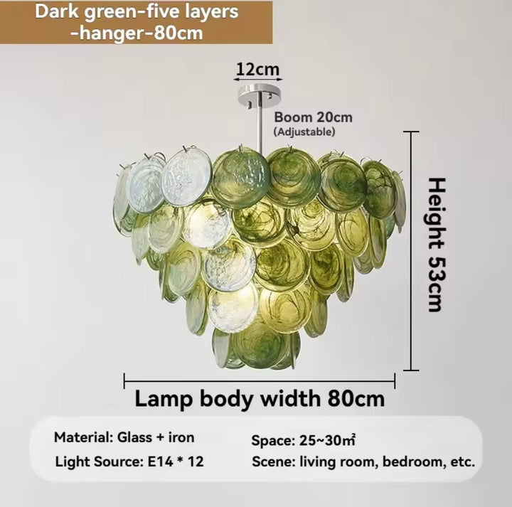 Green Glass Disc Chandelier