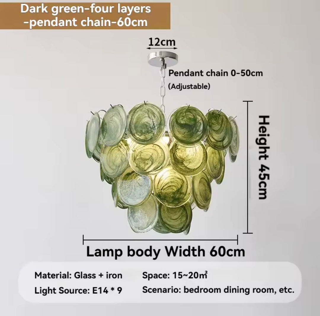Green Glass Disc Chandelier