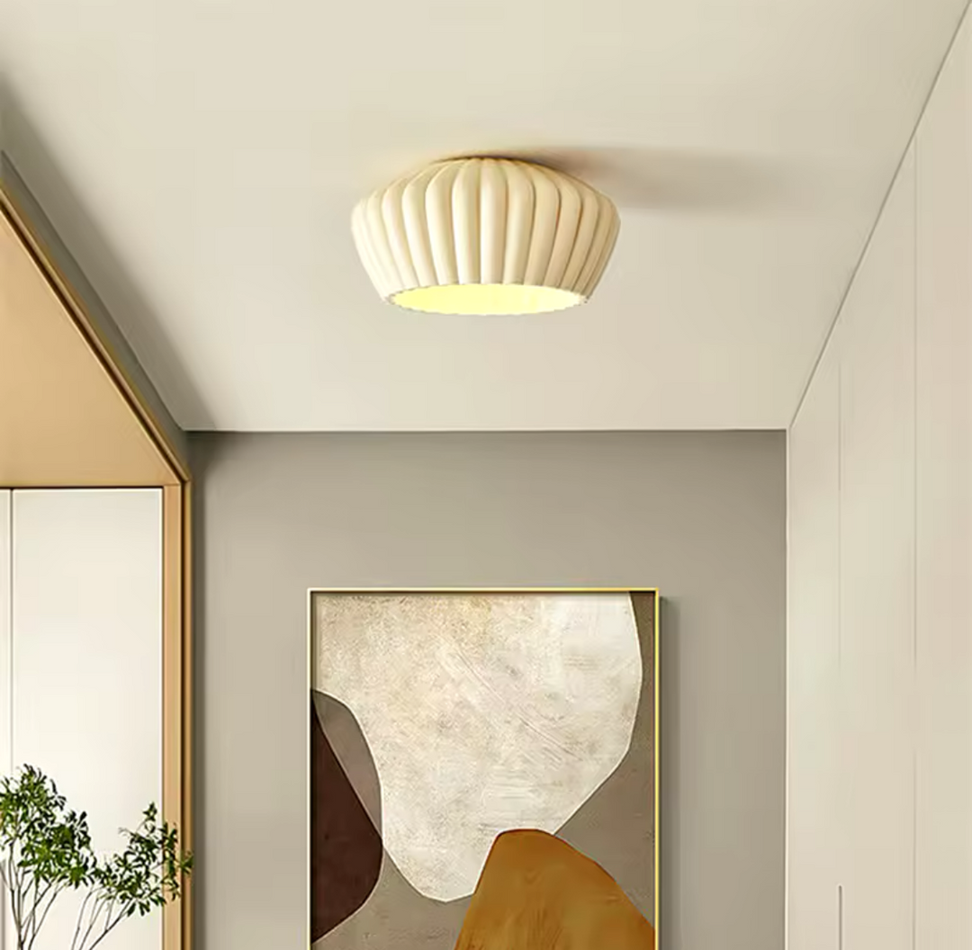 Modern Ceiling Light with Fluted Cream Shade