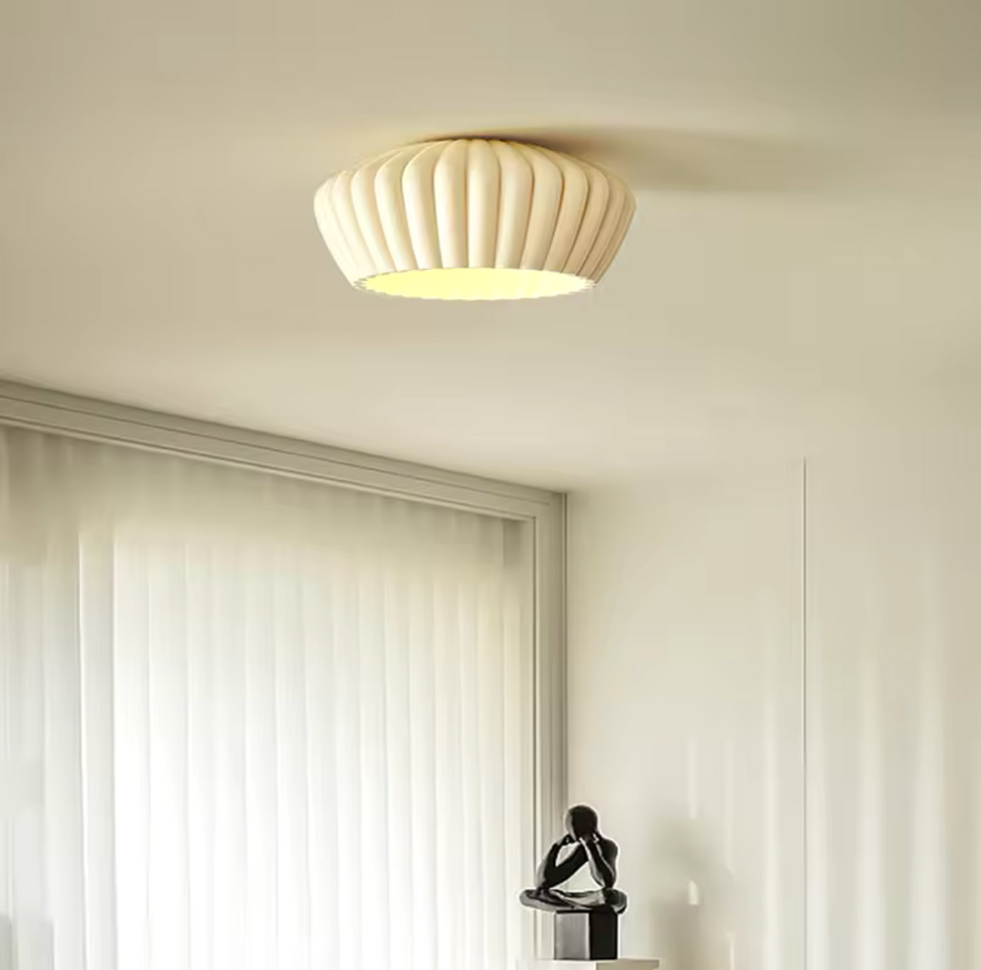 Modern Ceiling Light with Fluted Cream Shade