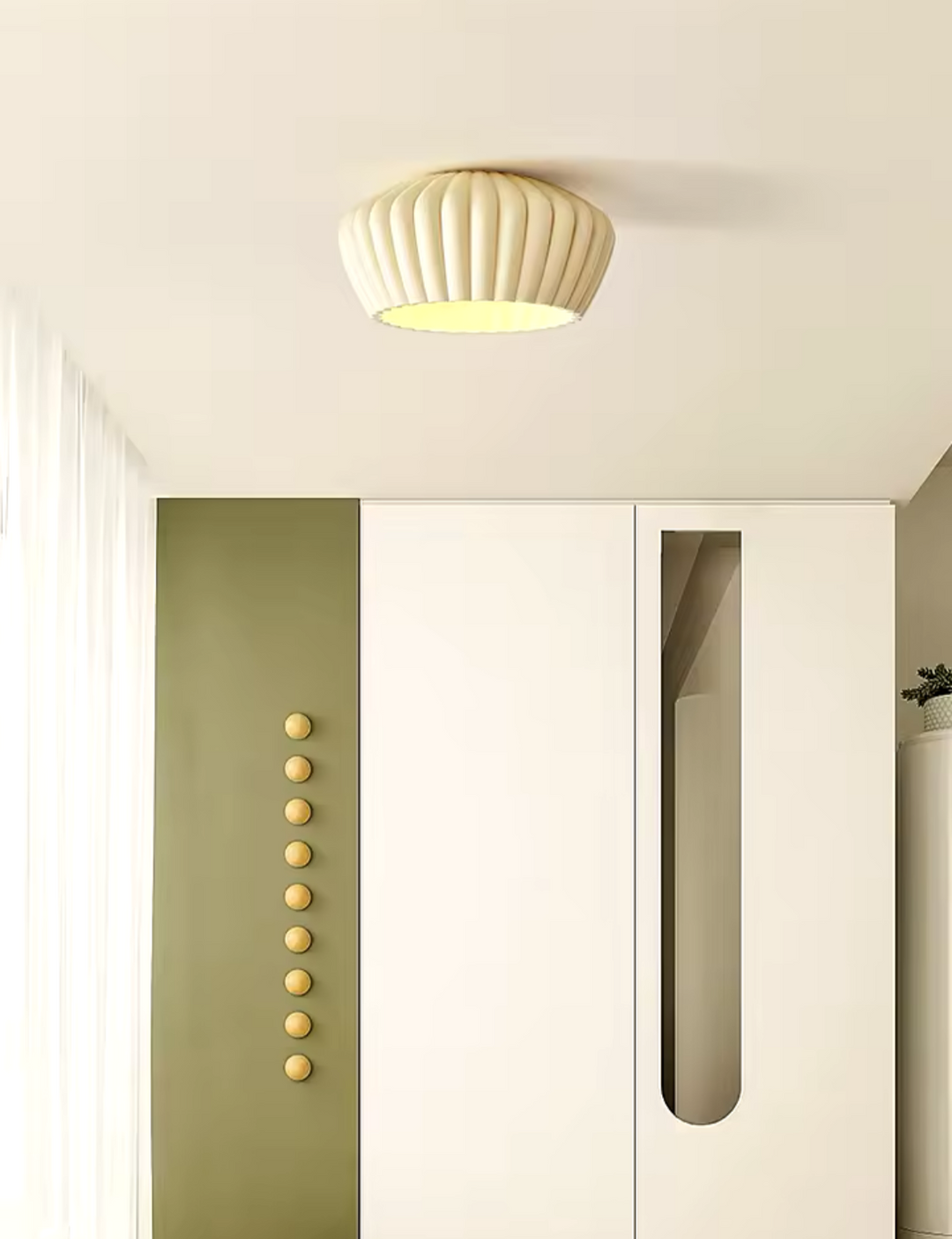 Modern Ceiling Light with Fluted Cream Shade