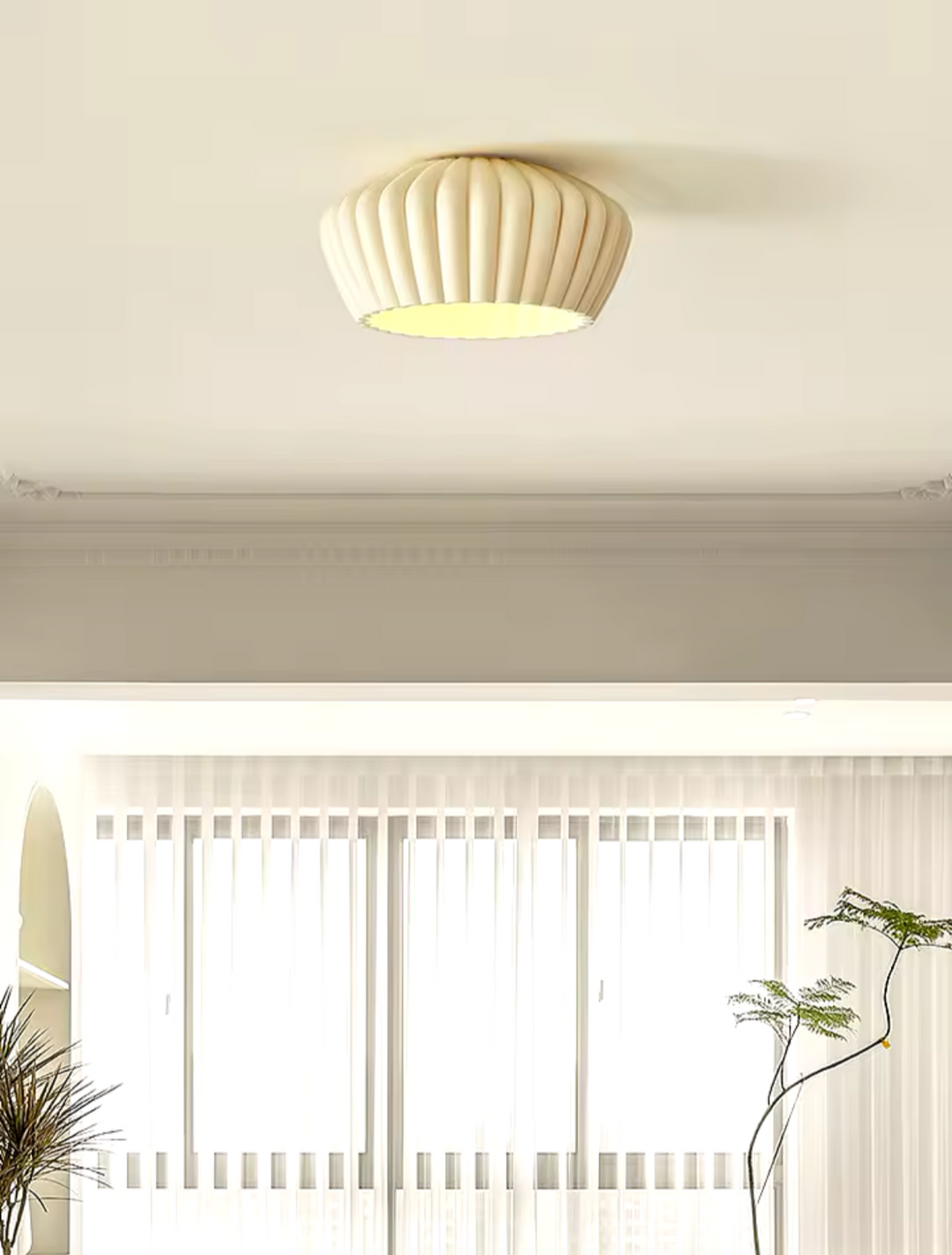 Modern Ceiling Light with Fluted Cream Shade