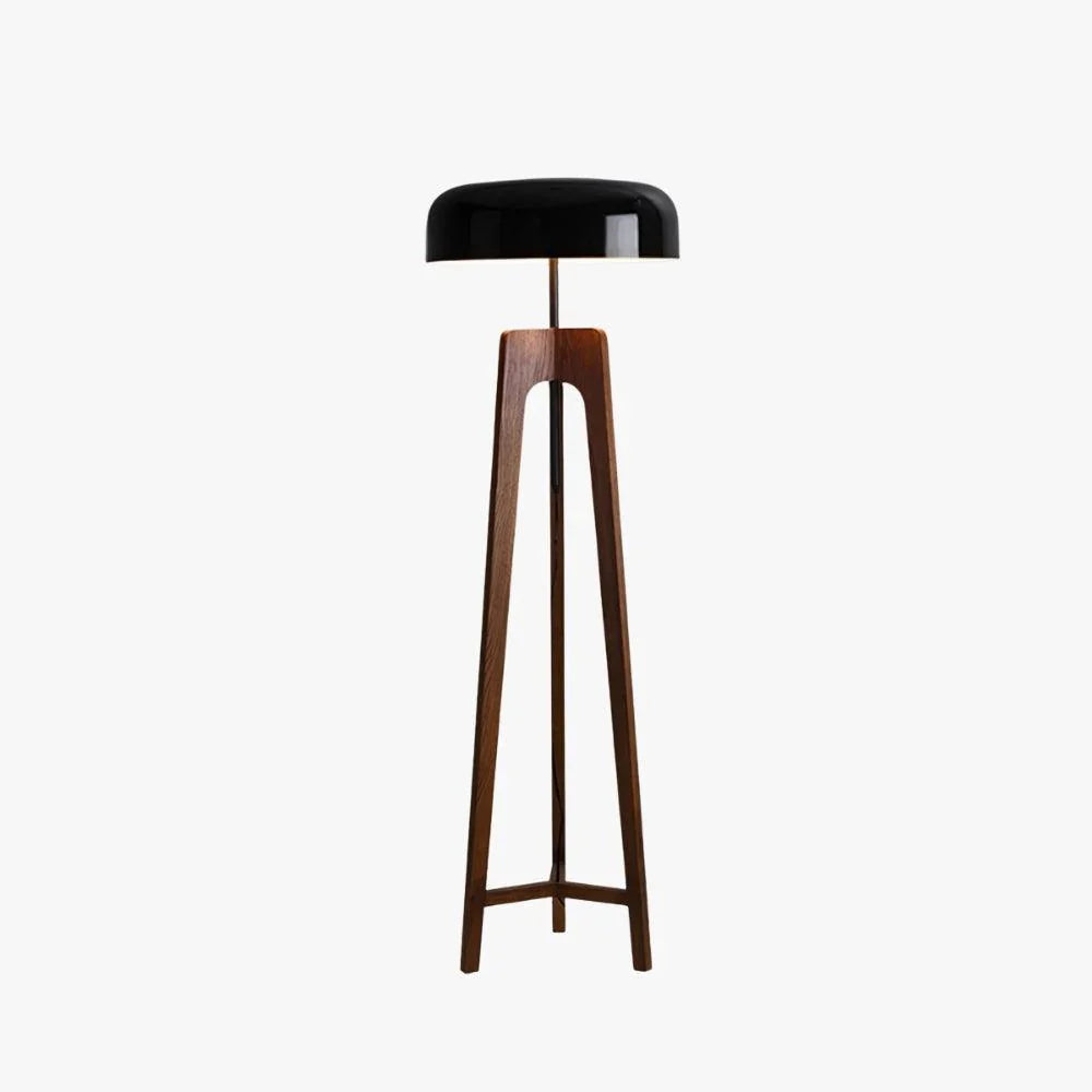 Wood & Black Dome Floor Lamp