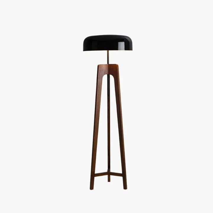 Wood & Black Dome Floor Lamp