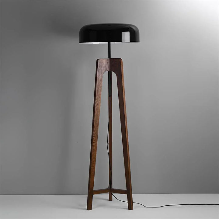 Wood & Black Dome Floor Lamp