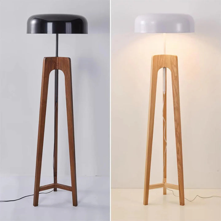 Wood & Black Dome Floor Lamp