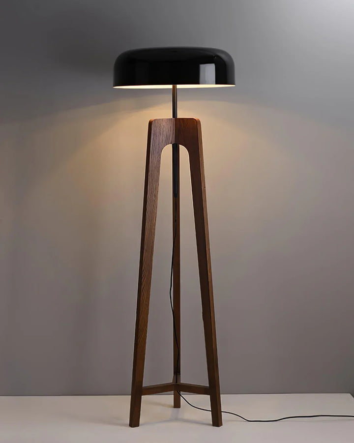 Wood & Black Dome Floor Lamp
