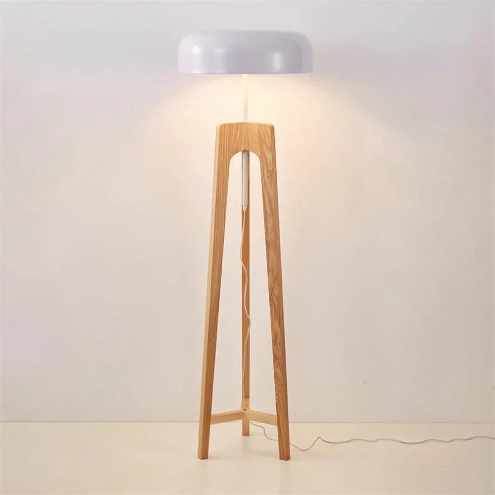 Wood & Black Dome Floor Lamp