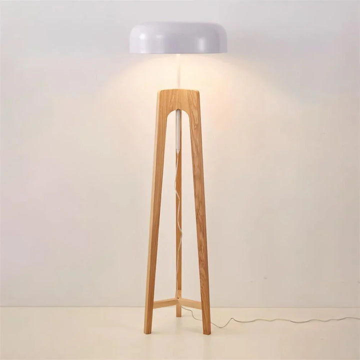 Wood & Black Dome Floor Lamp