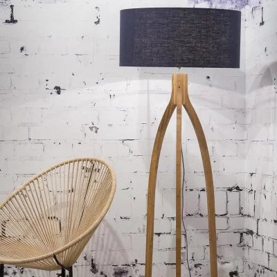 Wooden Tripod Floor Lamp with White Shade