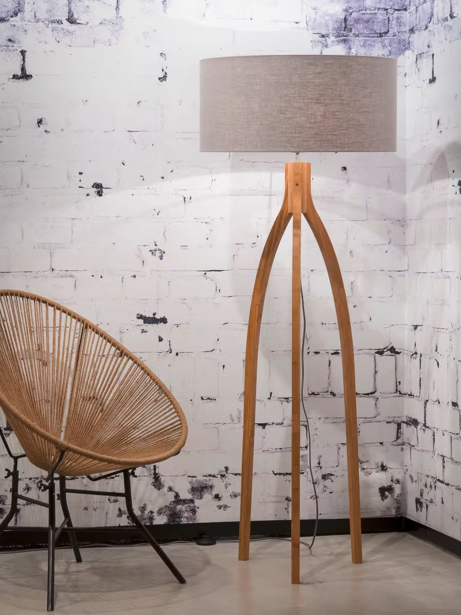 Wooden Tripod Floor Lamp with White Shade