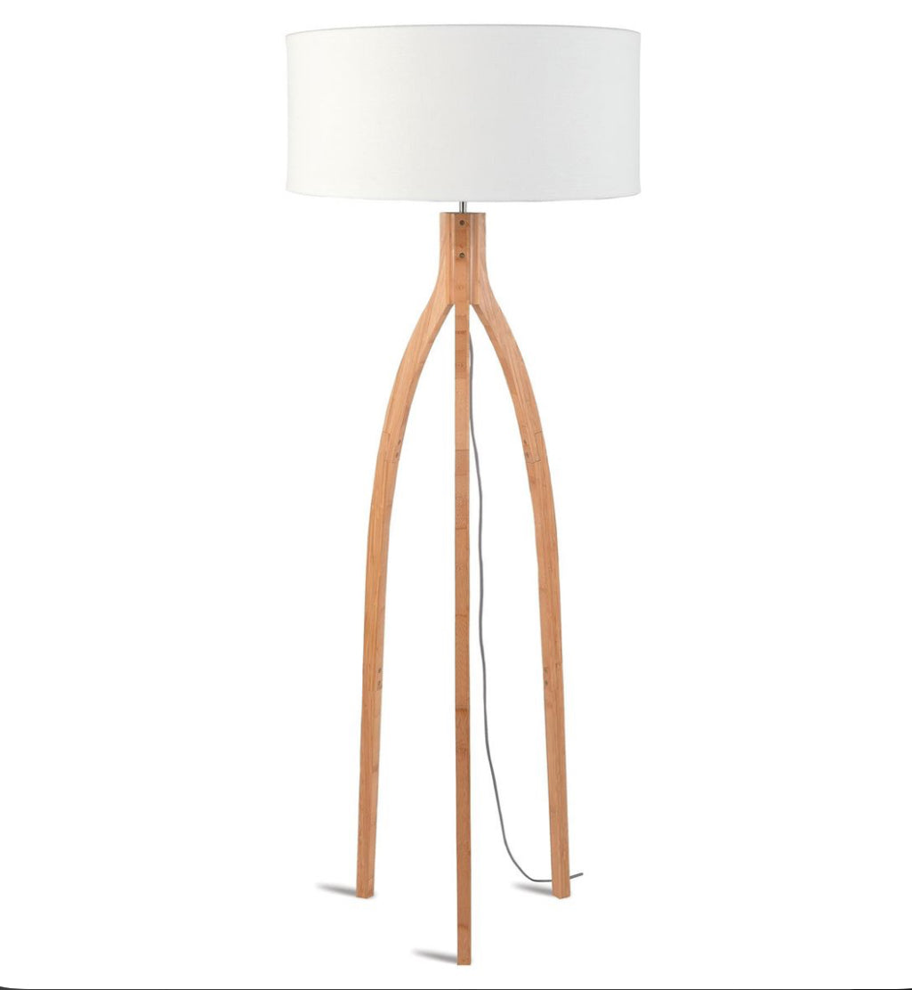 Wooden Tripod Floor Lamp with White Shade