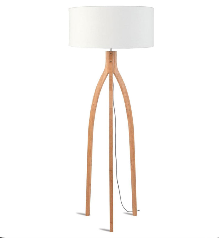 Wooden Tripod Floor Lamp with White Shade