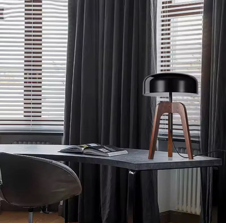 Wood & Black Dome Floor Lamp
