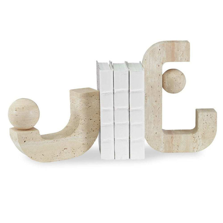 Modern abstract stone sculpture set with geometric curves and spherical accents for contemporary décor