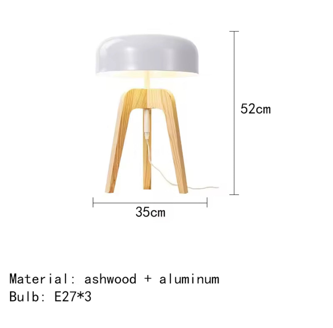 Wood & Black Dome Floor Lamp