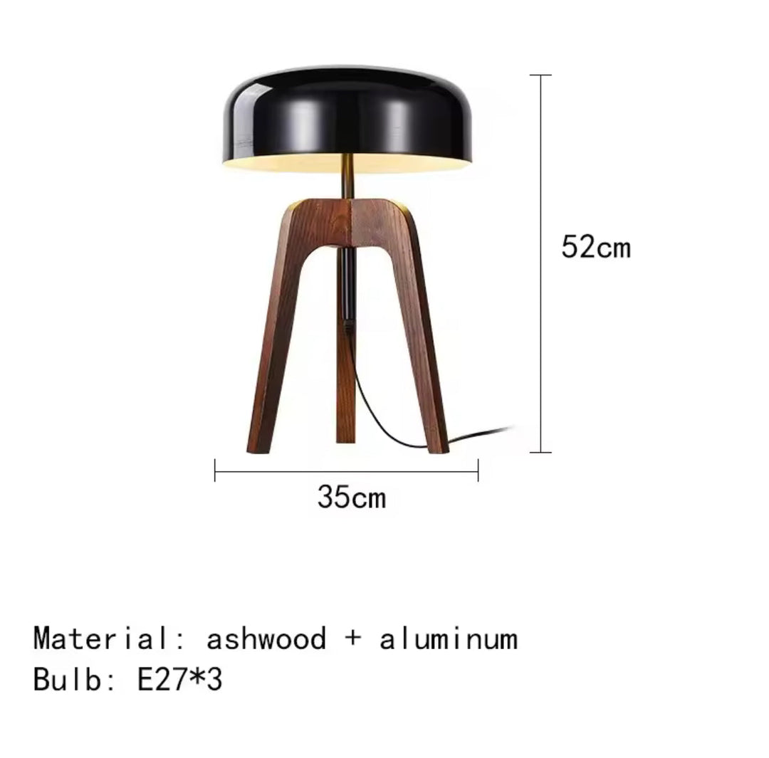 Wood & Black Dome Floor Lamp