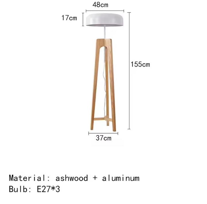 Wood & Black Dome Floor Lamp
