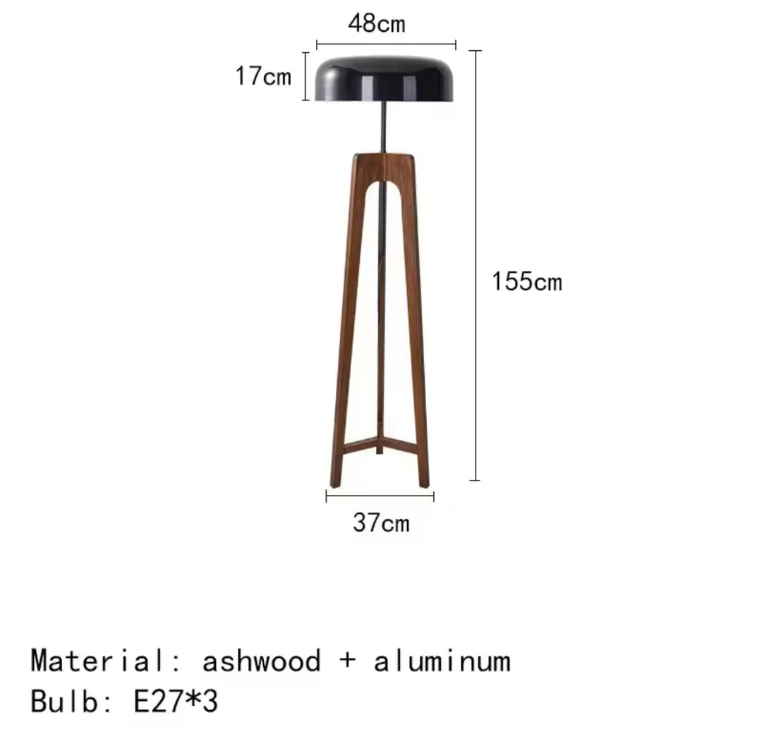 Wood & Black Dome Floor Lamp