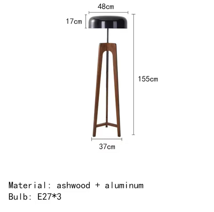 Wood & Black Dome Floor Lamp