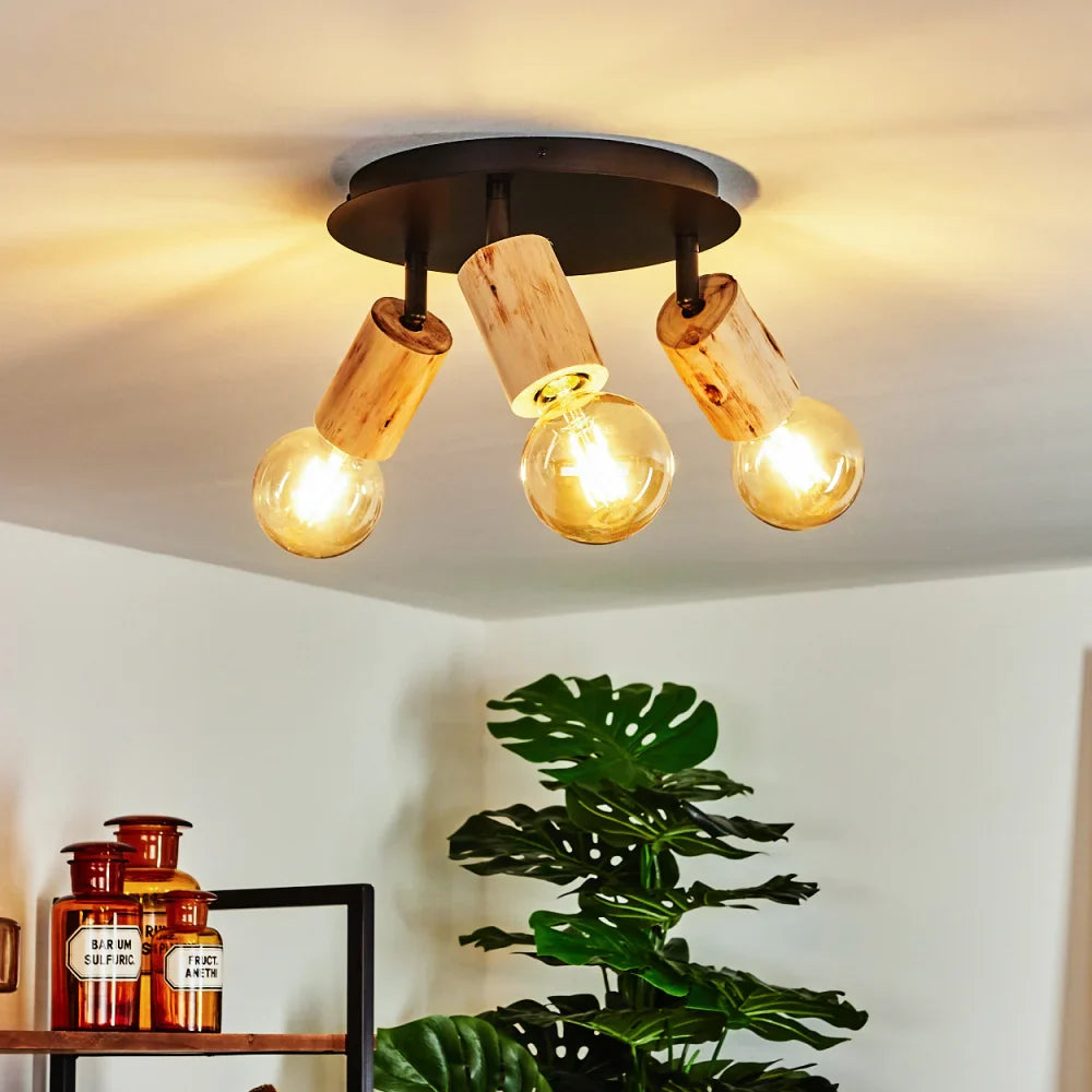 Rustic Black and Wood Ceiling Light