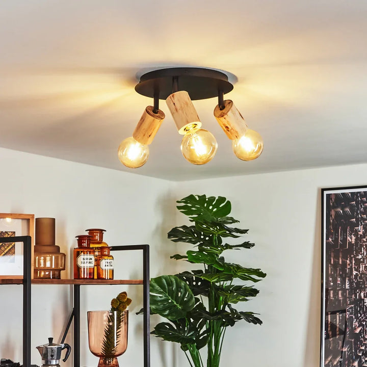 Rustic Black and Wood Ceiling Light