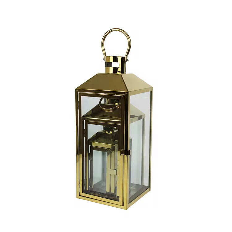 Gold Frame Glass Lantern Set