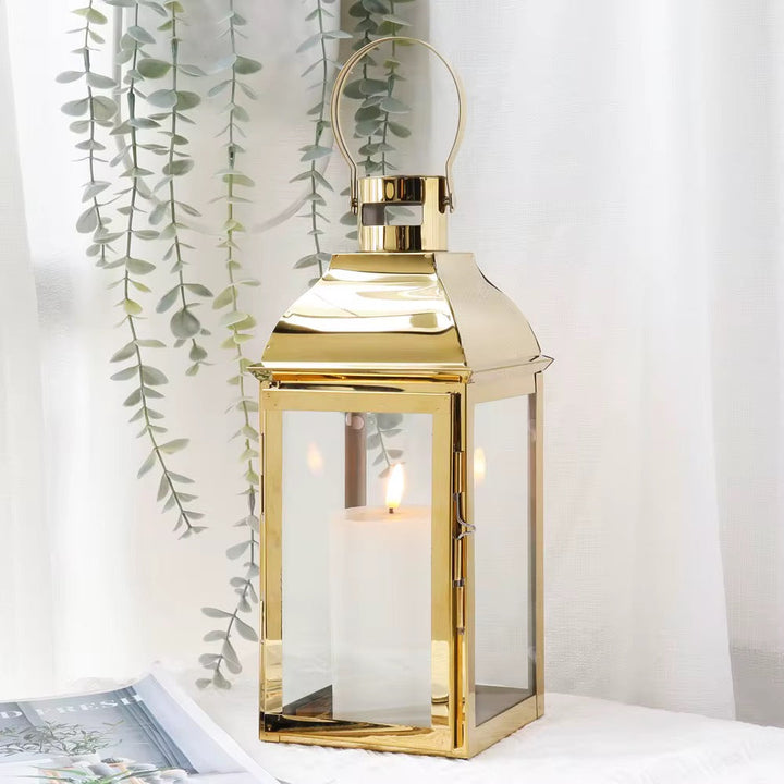 Gold Frame Glass Lantern Set