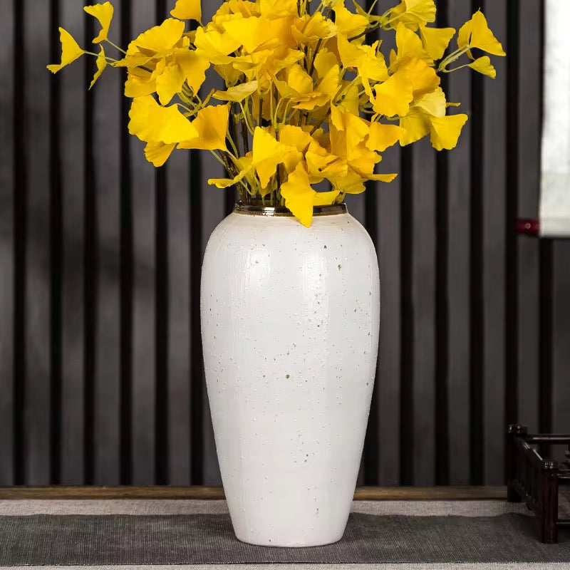 White Ceramic Vase Set with Gold Rim set of 3